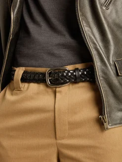 Clearance Cinto masculino de couro preto entrelaçado Cintos