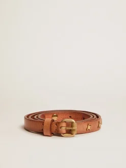 New Cinto Molly de couro marrom com tachas em forma de estrela MULHER Cintos