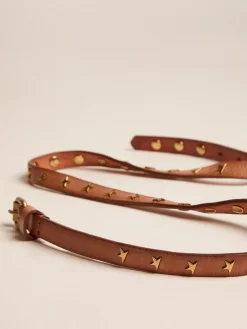 New Cinto Molly de couro marrom com tachas em forma de estrela MULHER Cintos