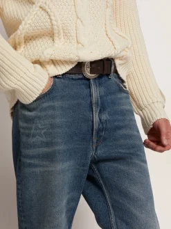 Clearance Cinto Ranch preto de couro lavado com tachas prateadas Cintos