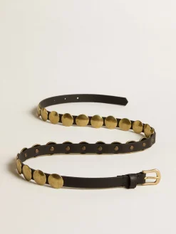 Best Sale Cinto Trinidad preto de couro lavado com tachas douradas MULHER Cintos