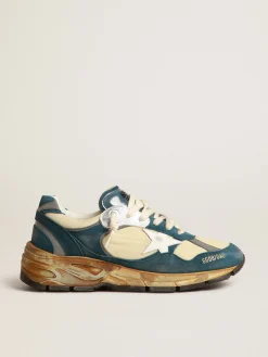 Fashion Dad-Star Feminino de suede azul petróleo, estrela de couro branco MULHER Dad-Star