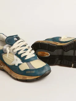 Fashion Dad-Star Feminino de suede azul petróleo, estrela de couro branco MULHER Dad-Star
