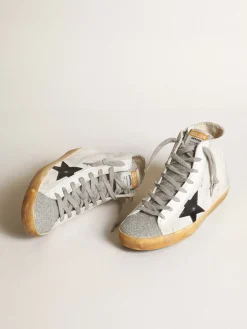 Shop Francy feminino de suede branco com estrela de couro preto MULHER Francy
