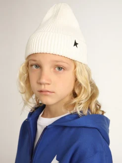Best Sale Gorro de algodão branco com estrela preta em contraste Roupas de cima (4-12 years)|Roupas de cima (4-12 years)