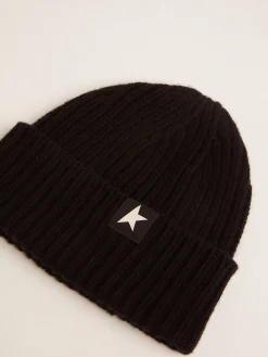 Clearance Gorro de lã preta com estrela branca MULHER Chapéus e bonés|Chapéus e bonés