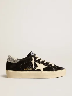 Flash Sale Hi Star Feminino de couro preto com talão de glitter prateado MULHER Hi Star