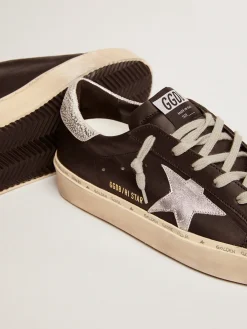 Cheap Hi Star feminino de couro preto com estrela de couro metálico prateado MULHER Hi Star