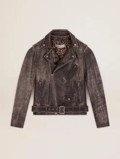 New Jaqueta de couro masculina com tratamento desgastado Casacos e blusões