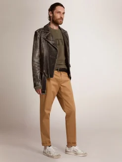 New Jaqueta de couro masculina com tratamento desgastado Casacos e blusões