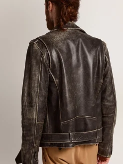 New Jaqueta de couro masculina com tratamento desgastado Casacos e blusões