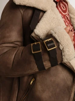 Discount Jaqueta feminina de couro com gola de shearling MULHER Casacos e blusões