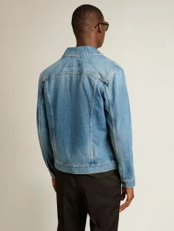 Online Jaqueta jeans masculina com lavagem média Casacos e blusões