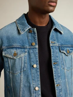 Online Jaqueta jeans masculina com lavagem média Casacos e blusões
