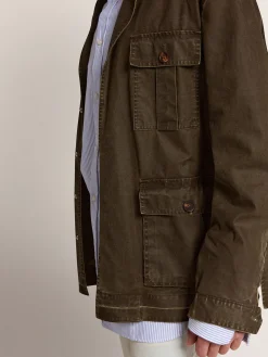 Hot Jaqueta safari masculina de lona verde-militar Casacos e blusões