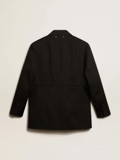 Shop Jaqueta smoking feminina em gabardine de lã preta MULHER Blazers