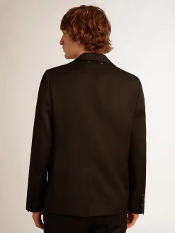 Online Jaqueta smoking masculina em gabardine de lã preta Blazers