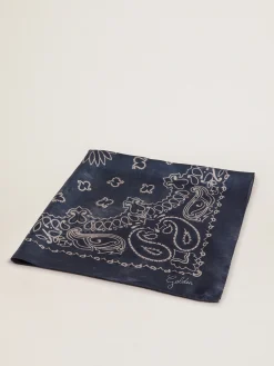 Best Lenço Coleção Golden azul denim com estampa caxemira MULHER Sedas e Echarpes|Beachwear