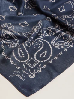 Best Lenço Coleção Golden azul denim com estampa caxemira MULHER Sedas e Echarpes|Beachwear