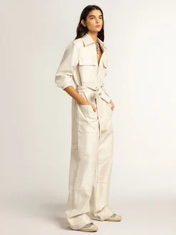 Online Macacão de brim branco dourado MULHER Vestidos e macacões