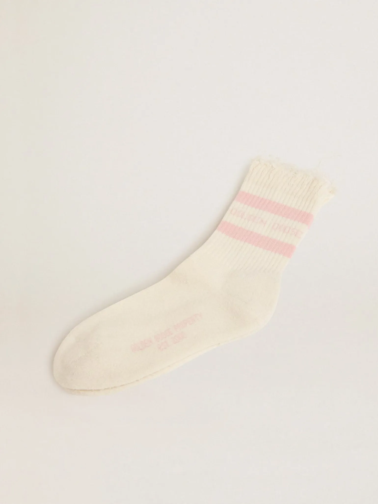 Best Meias brancas com tratamento desgastado com logo e listras rosa bebê MULHER Meias|Meias