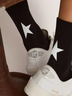 Shop Meias Coleção Star pretas com estrela branca em contraste MULHER Meias|Meias
