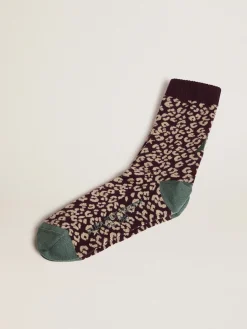 Best Meias com estampa animal print com fundo amora e detalhes verde militar MULHER Meias|Meias