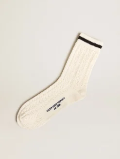 Online Meias compridas branco vintage caneladas com listra preta MULHER Meias|Meias