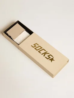 Online Meias compridas branco vintage caneladas com listra preta MULHER Meias|Meias