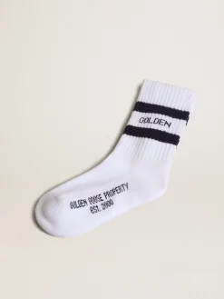 Discount Meias de algodão branco, listras azul-marinho e logo Bottoms (4-12 years)|Bottoms (4-12 years)