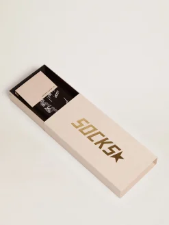 Cheap Meias pretas com frase declaração Golden em branco MULHER Meias|Meias