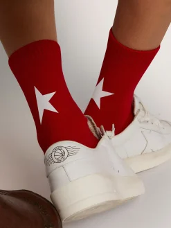 Cheap Meias vermelhas de algodão com estrela branca MULHER Meias|Meias