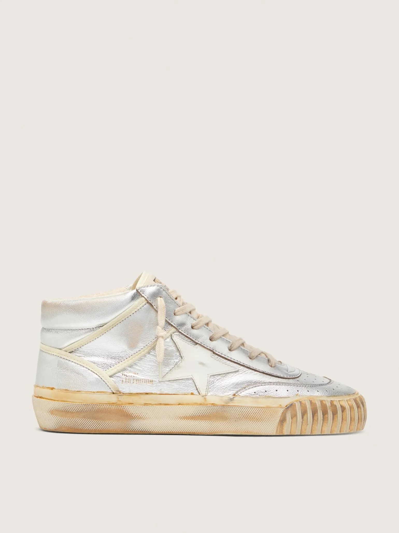 Flash Sale Mid Star Masculino de couro metálico prateado com estrela cor de marfim Mid Star