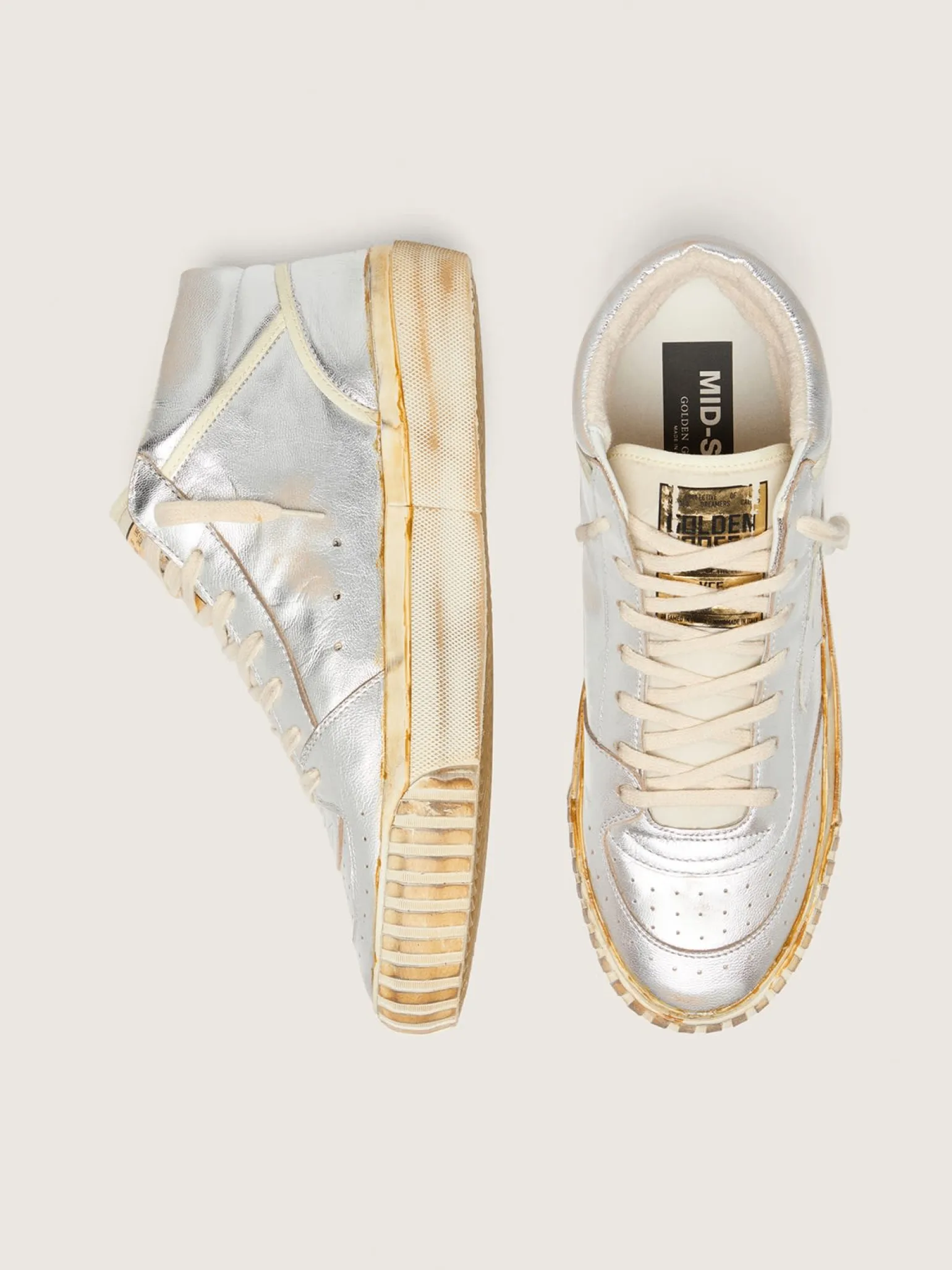 Flash Sale Mid Star Masculino de couro metálico prateado com estrela cor de marfim Mid Star