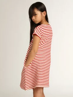 Flash Sale Minivestido com listras brancas e vermelhas e bordado na frente Roupas de cima (4-12 years)
