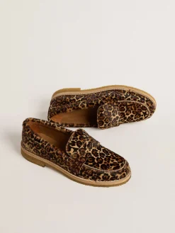 Cheap Mocassim Feminino de couro cavalinho com estampa de leopardo MULHER Sapatos