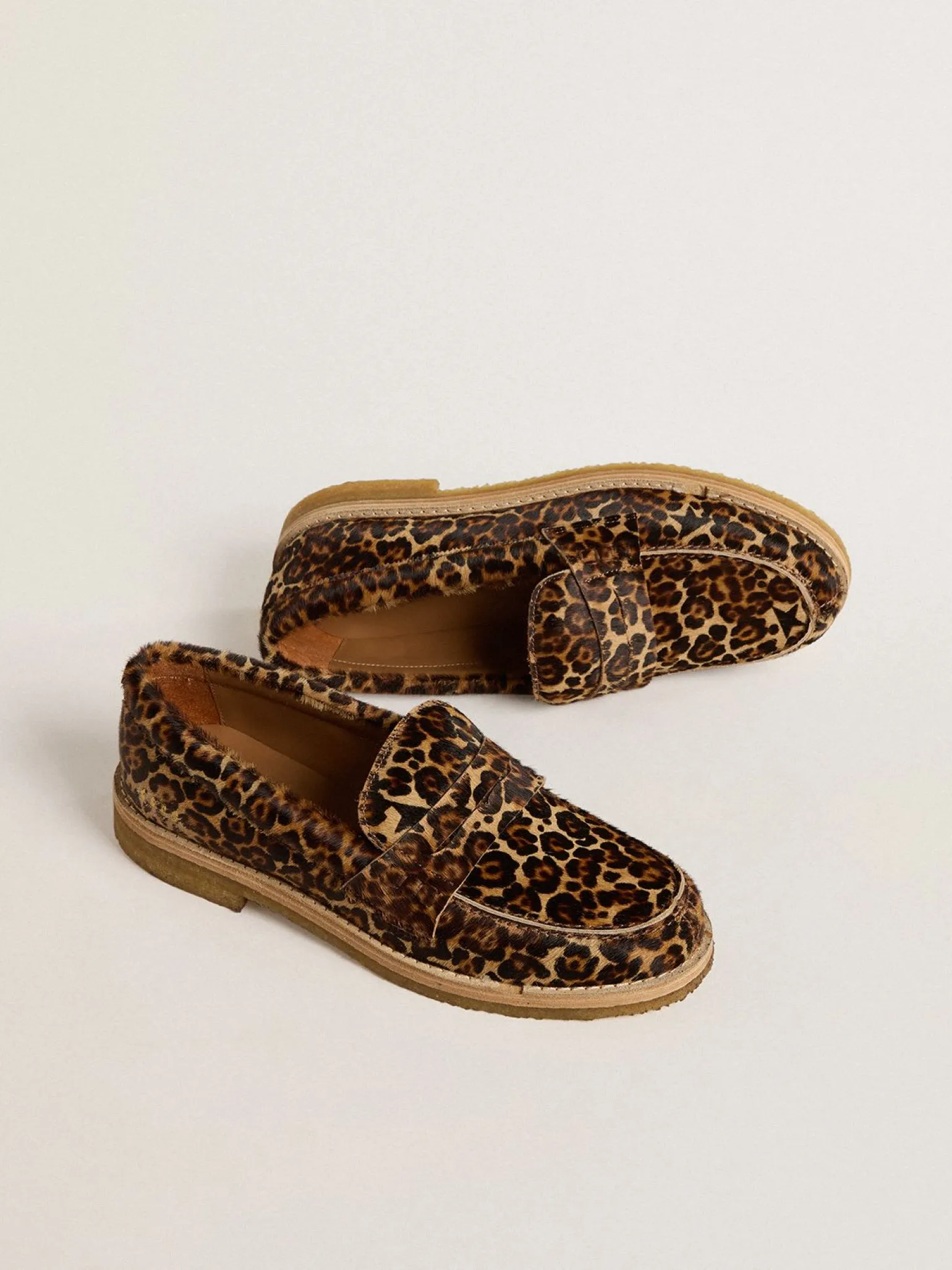 Cheap Mocassim Feminino de couro cavalinho com estampa de leopardo MULHER Sapatos