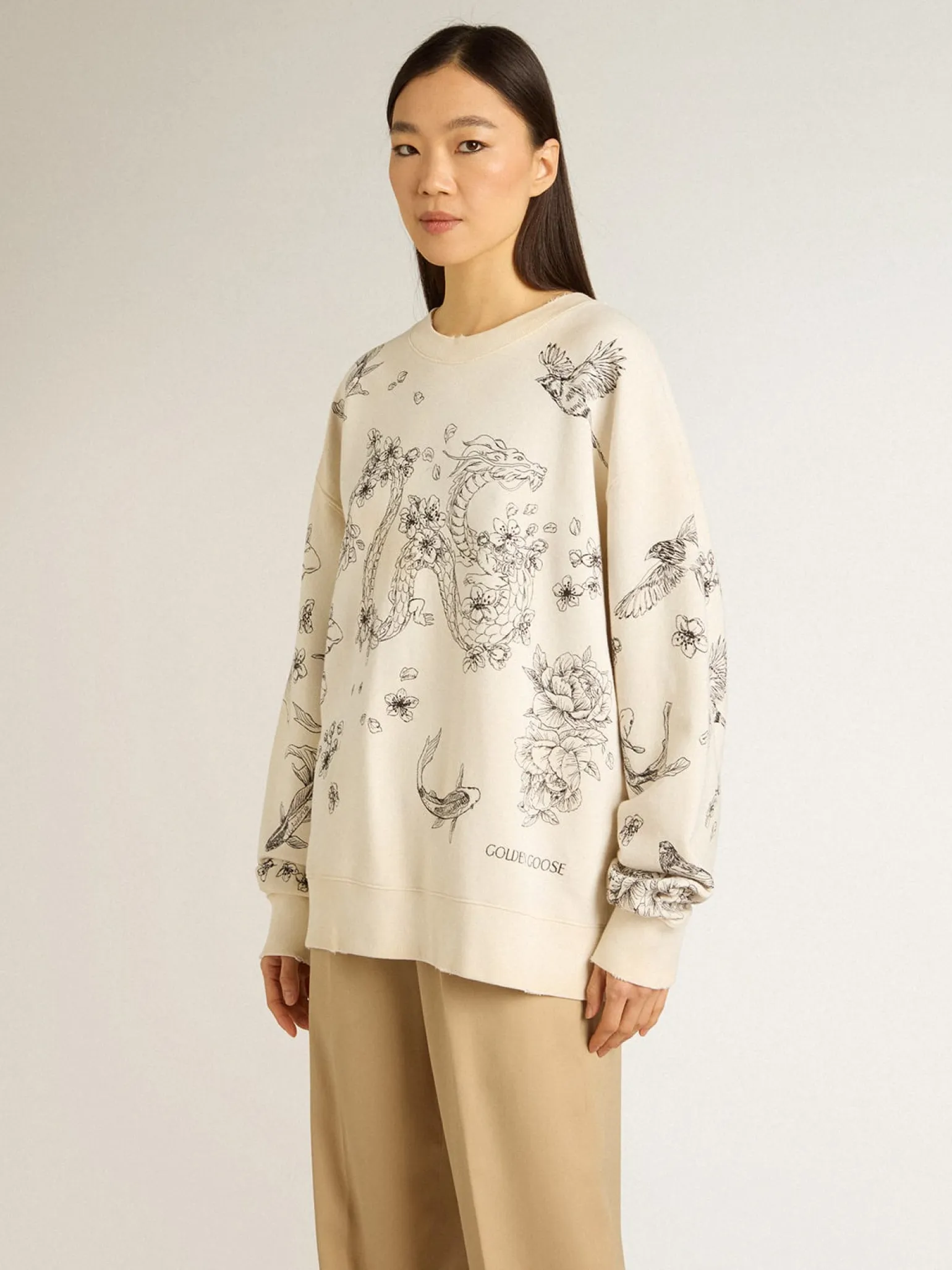 Fashion Moletom CNY cor branco usado MULHER Moletons|Moletons