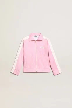 Best Sale Moletom com zíper rosa com faixa branca e estrelas rosa Roupas de cima (4-12 years)
