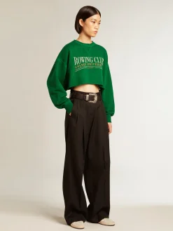 Shop Moletom cropped de gola redonda de algodão verde MULHER Moletons