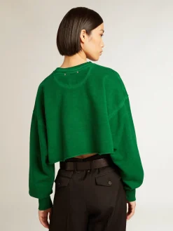 Shop Moletom cropped de gola redonda de algodão verde MULHER Moletons