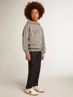 New Moletom infantil masculino com capuz de algodão cinza Roupas de cima (4-12 years)