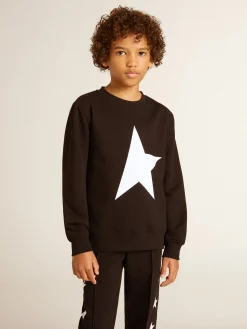 Store Moletom infantil masculino preto com maxi estrela branca na frente Roupas de cima (4-12 years)|Roupas de cima (4-12 years)