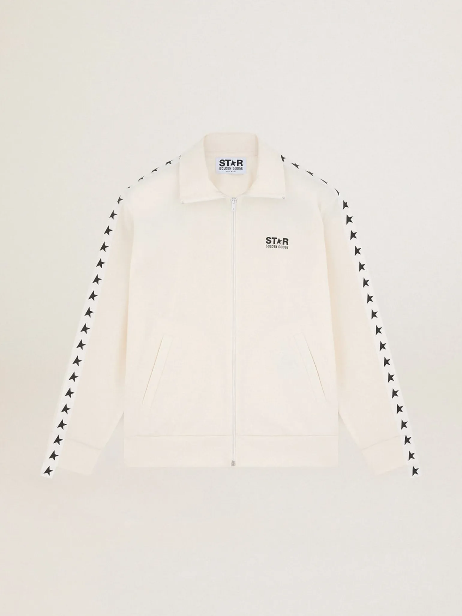 Discount Moletom masculino cor de papiro com zíper e estrelas pretas Moletons
