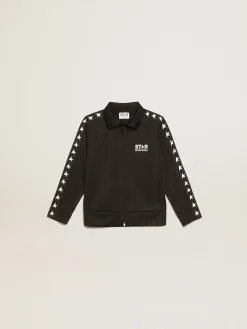Online Moletom preto com zíper e estrelas brancas em contraste Roupas de cima (4-12 years)|Roupas de cima (4-12 years)