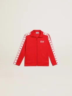 Discount Moletom vermelho com zíper, listras brancas e estrelas vermelhas Roupas de cima (4-12 years)|Roupas de cima (4-12 years)
