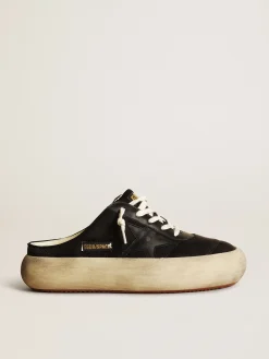Clearance Mule Space-Star de náilon preto com estrela de couro preto MULHER Space-Star