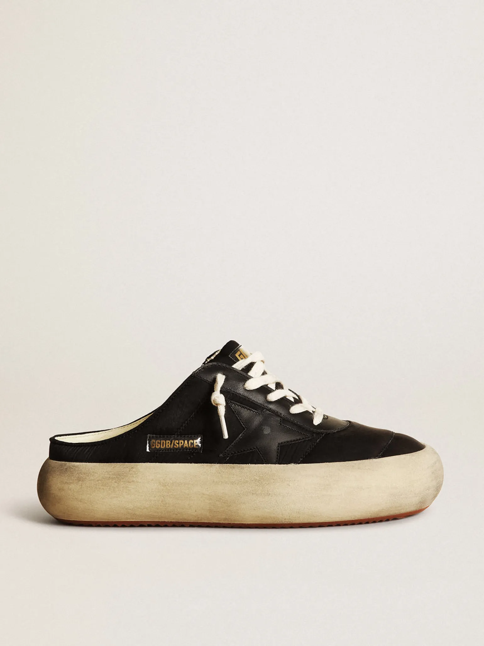 Clearance Mule Space-Star de náilon preto com estrela de couro preto MULHER Space-Star