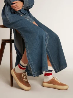 Clearance Mule Space-Star feminino de suede cor tabaco com estrela perfurada MULHER Space-Star