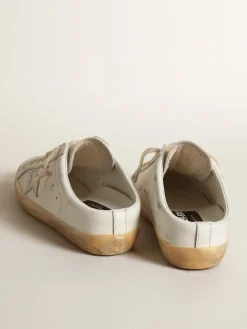 Cheap Mule Super-Star de couro branco com estrela de couro metálico prateado MULHER Super-Star Sabot